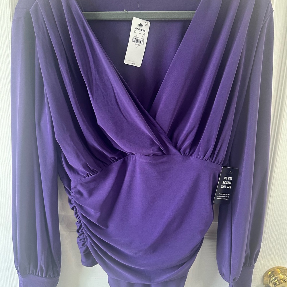 NWT Express Skimming Surplice V-Neck Ruched Bodysuit